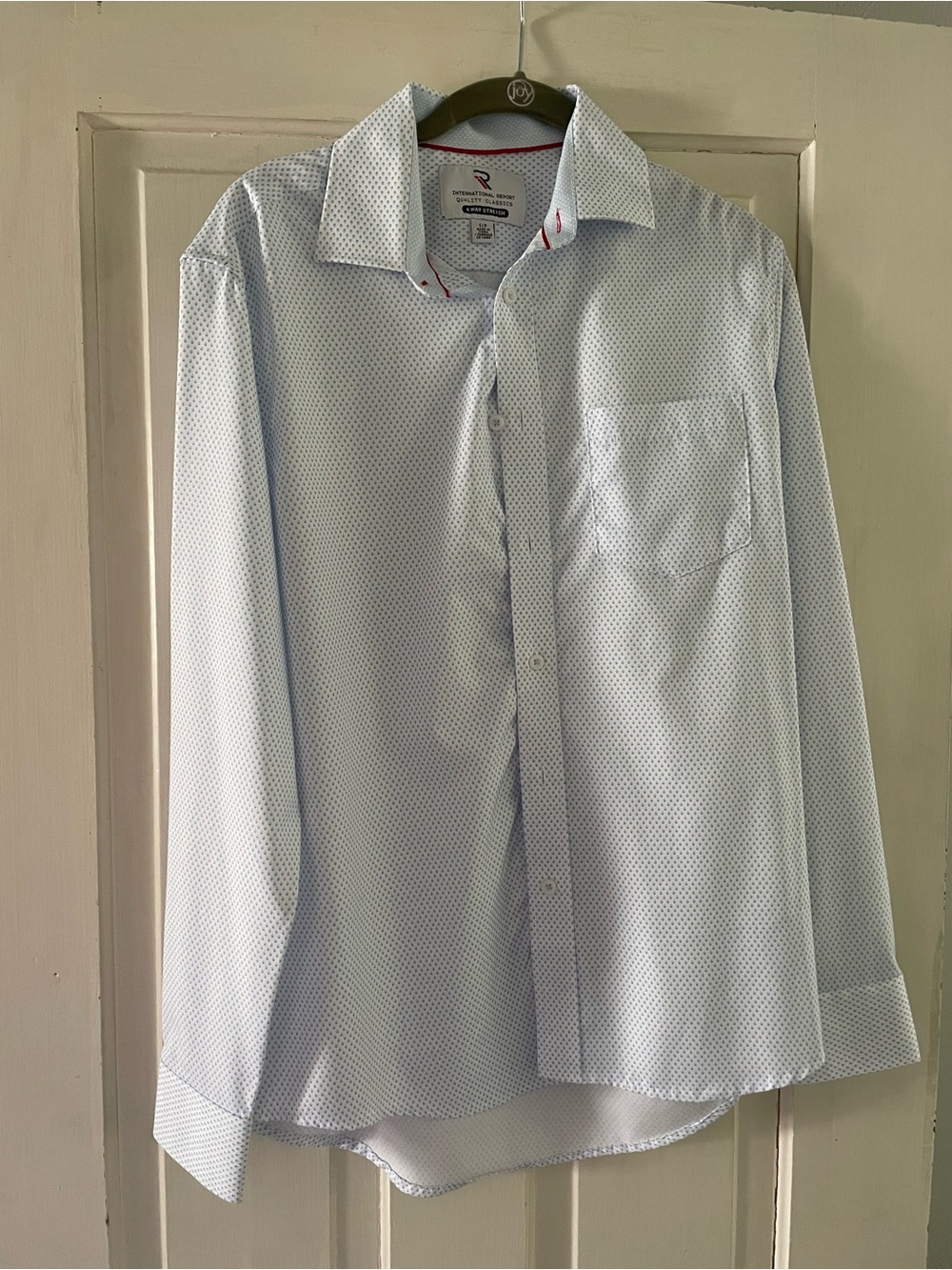 Men’s Light Blue Micro-Dot Dress Shirt with Chest Pocket